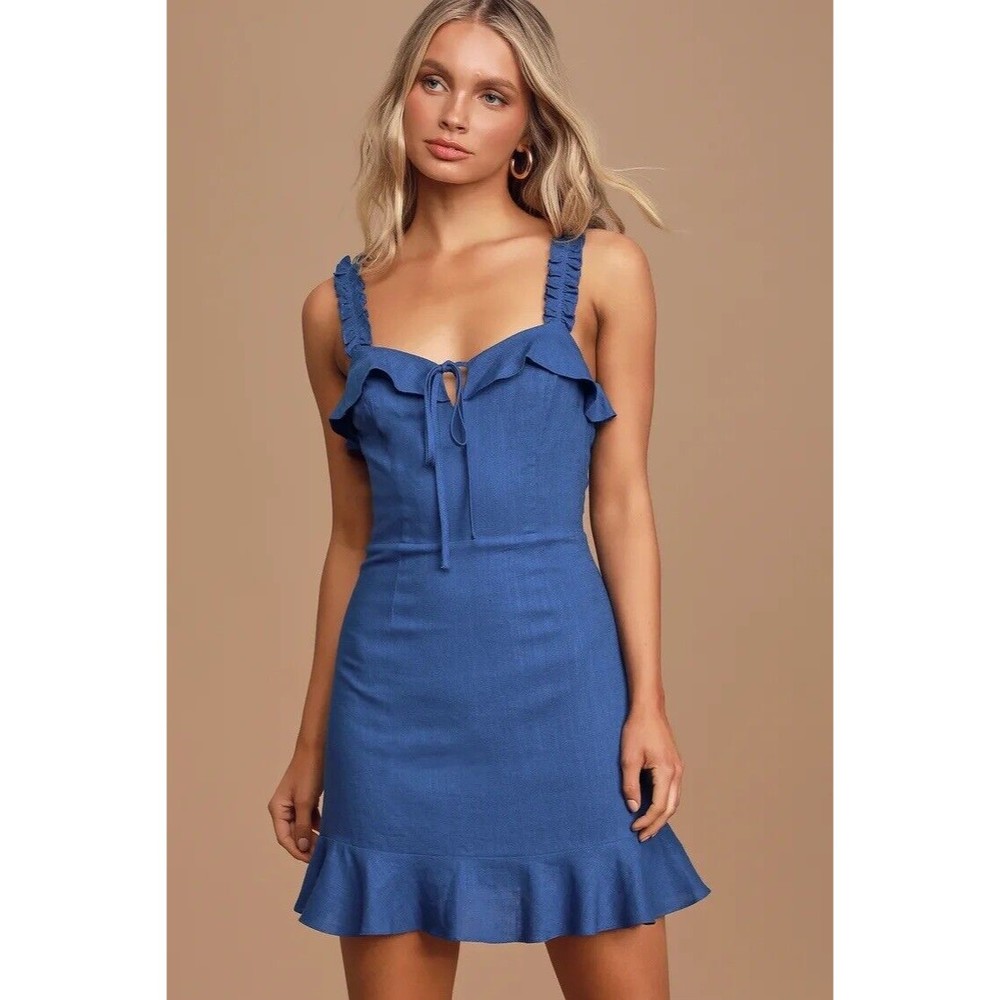 Lulus Days Like This Royal Blue Sleeveless Ruffled Mini Dress | Women's Sz S NWT